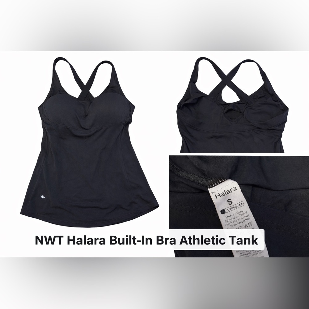 Halara Black Built-In Bra Athletic Tank Crisscross Back Workout Top Size S NWOT - Picture 2 of 3